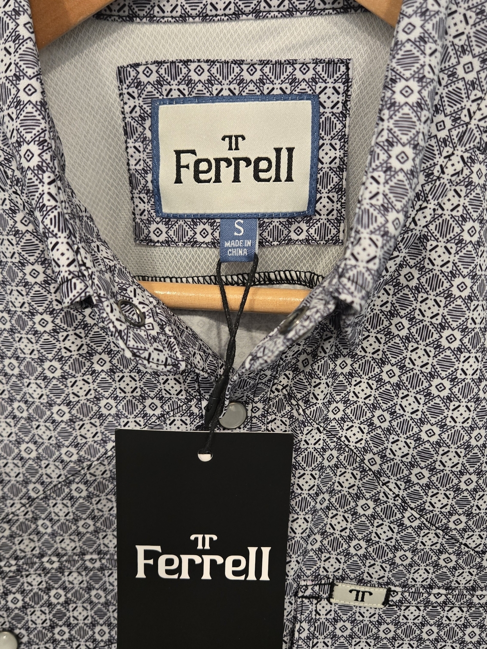Ferrell Men’s Small Navy Patterned Button-Down Shirt